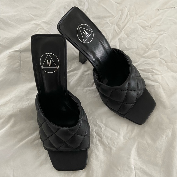 Black Quilted High Heel Mules - Picture 3 of 6